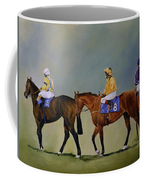 Equestrian Coffee Mug featuring the painting Going Behind by Barry BLAKE