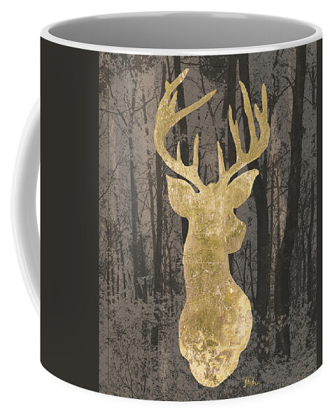Gold Coffee Mug featuring the painting Gold Deer On Black by Patricia Pinto