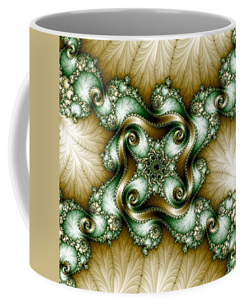 Digital Art Coffee Mug featuring the digital art Gold-Green Fractal by Karen Buford