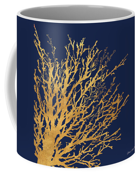 Gold Coffee Mug featuring the mixed media Gold Medley On Navy by Lanie Loreth