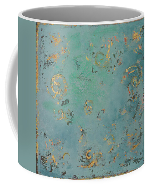 Gold Coffee Mug featuring the digital art Gold Swirls On Blue by Patricia Pinto