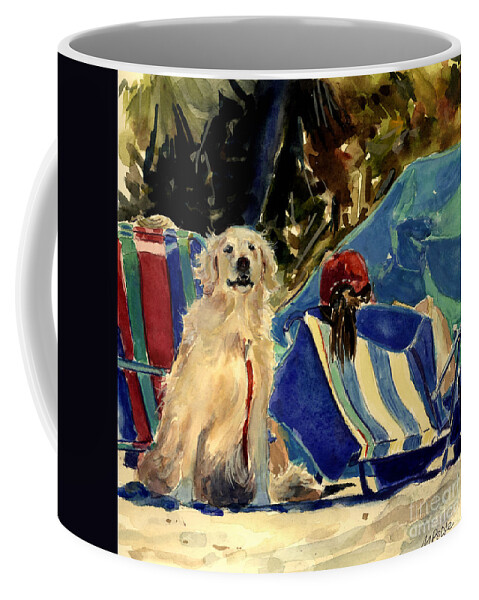 Golden Retriever Coffee Mug featuring the painting Golden Beach by Molly Poole