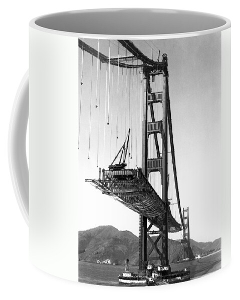 1936 Coffee Mug featuring the photograph Golden Gate Bridge Work by Underwood Archives