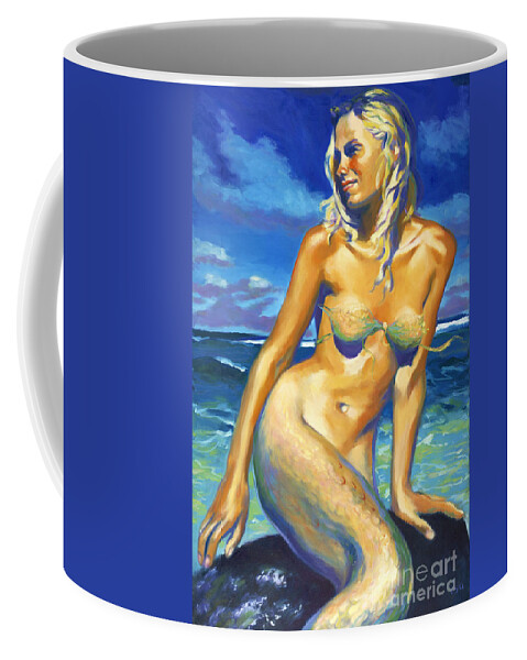 Mermaid Coffee Mug featuring the painting Golden Goddess by Isa Maria