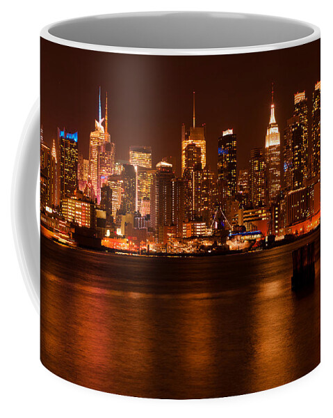 Best New York Skyline Photos Coffee Mug featuring the photograph Golden New York Skyline by Mitchell R Grosky