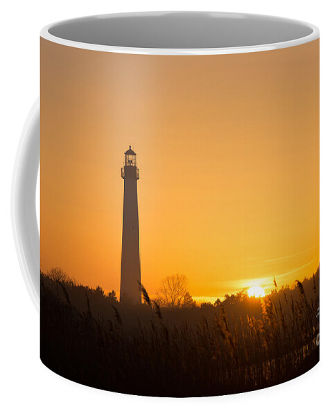Landscape Coffee Mug featuring the photograph Golden Sunset at Cape May Lighthouse by Michael Ver Sprill