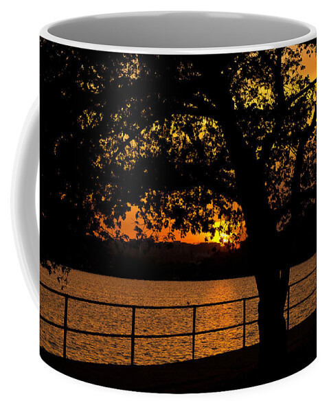America Coffee Mug featuring the photograph Golden Sunset at Washington's Tidal Basin by Mitchell R Grosky