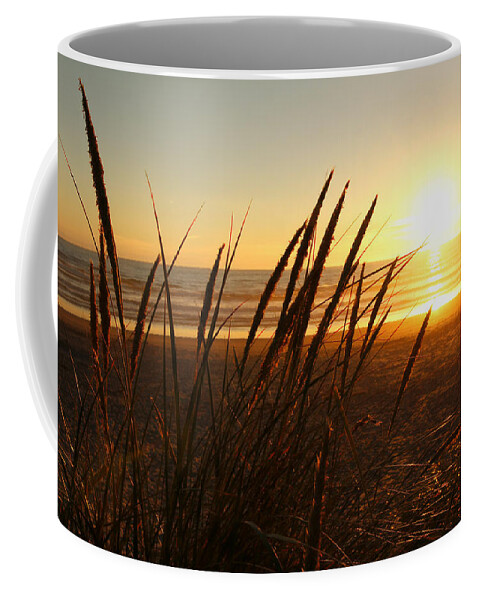 Sunset Coffee Mug featuring the photograph Golden Sunset Beach by Athena Mckinzie
