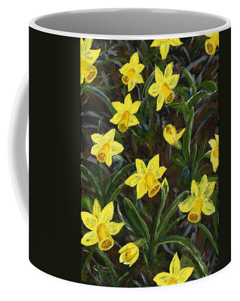 Flowers Coffee Mug featuring the painting Golden Trumpets by Alice Faber