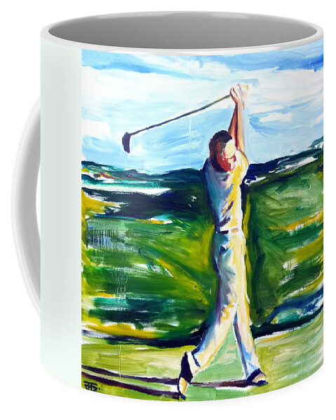  Coffee Mug featuring the painting Golf Swing by John Gholson