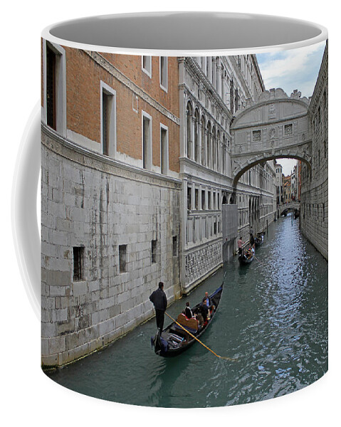 Bridge Of Sighs Coffee Mug featuring the photograph Gondolas under Bridge of Sighs by Tony Murtagh