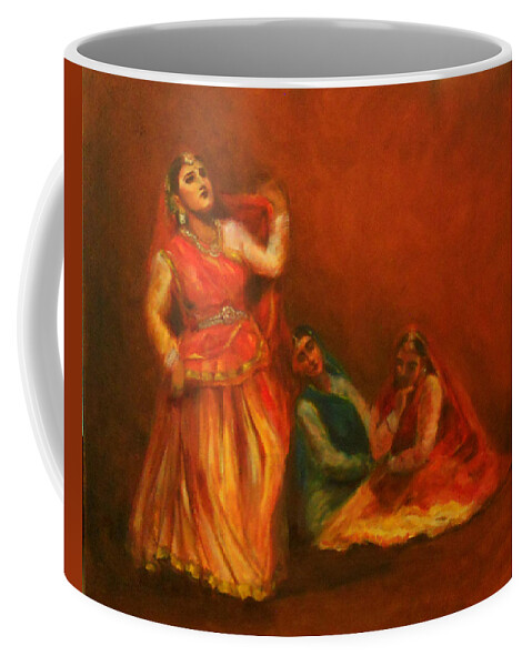 Kathak Dancers Coffee Mug featuring the painting Gopis distressed as Krishna is not seen by Asha Sudhaker Shenoy