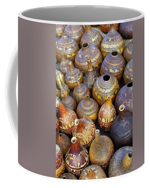 Kenya Maasai Gourds Elephant Carving Coffee Mug featuring the photograph Gourds in Kenya by Susie Rieple