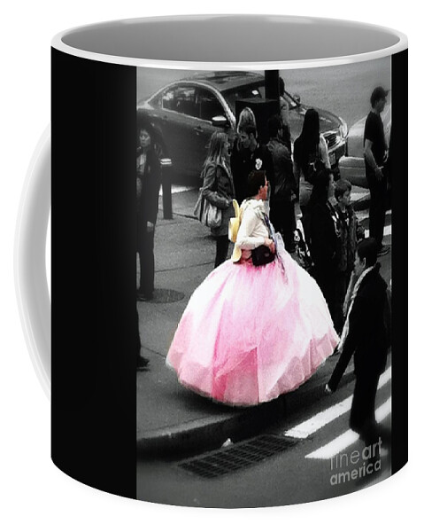 Black And White Photo With Highlight Of Pink Ball Gown (actual Color) Coffee Mug featuring the photograph Gown Of Pink by Susan Garren