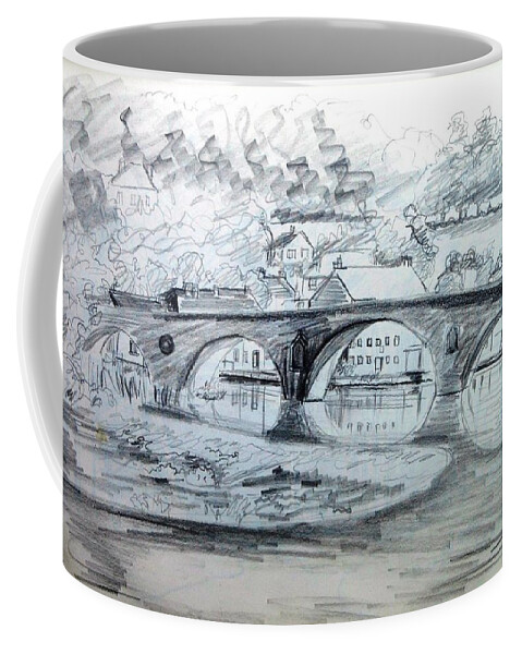 Graignamanagh Bridge Kilkenny Coffee Mug featuring the drawing Graignamanagh Bridge River Barrow Kilkenny Ireland by Trudi Doyle