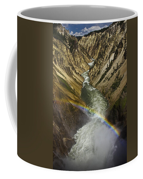 Canyon Coffee Mug featuring the photograph Grand Canyon of Yellowstone with a Rainbow by Randall Nyhof
