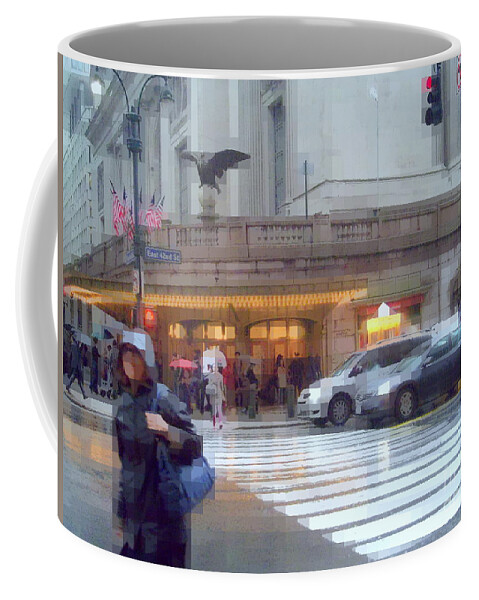 Traffic Coffee Mug featuring the photograph Grand Central Rain - 42nd Street by Miriam Danar