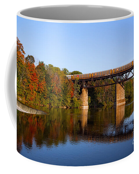 Landscape Coffee Mug featuring the photograph Grand River Autumn Freight Train by Barbara McMahon