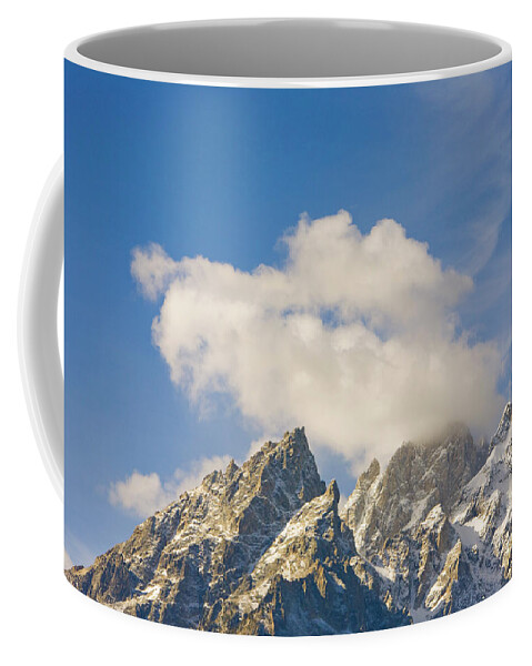 00431126 Coffee Mug featuring the photograph Grand Teton Peak And Cumulus Clouds by Yva Momatiuk and John Eastcott