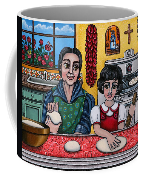 Hispanic Artists Coffee Mug featuring the painting Grandma Kate by Victoria De Almeida