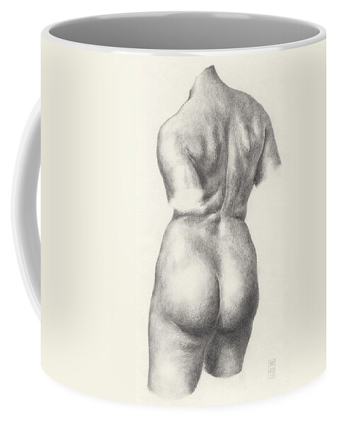 Female Nude Coffee Mug featuring the drawing Graphite Drawing of Bronze-Torso Maillol Sculpture Chained Action by Scott Kirkman