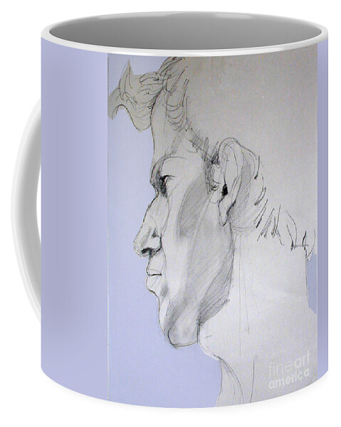 Portrait Coffee Mug featuring the drawing Graphite Portrait Sketch of a Young Man in Profile by Greta Corens