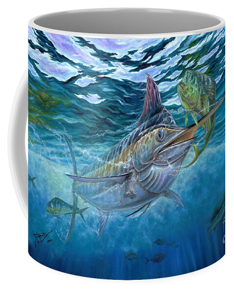 Blue Marlin Coffee Mug featuring the painting Great Blue And Mahi Mahi Underwater by Terry Fox