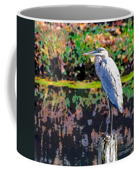 Great Blue Heron Coffee Mug featuring the photograph Great Blue Heron at the pond by Kerri Farley