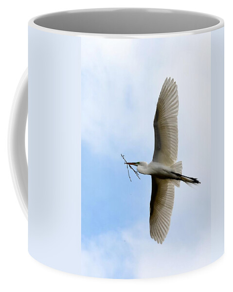 Bird Coffee Mug featuring the photograph Great Egret In Flight by Richard Bryce and Family