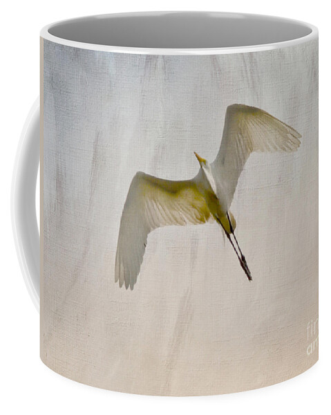 Egret Coffee Mug featuring the photograph Great Egret Sky Ballet by Kerri Farley