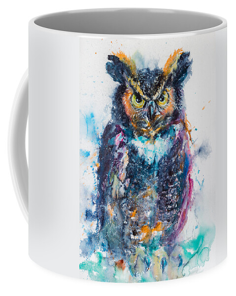 Great Horned Owl Coffee Mug featuring the painting Great horned owl by Kovacs Anna Brigitta