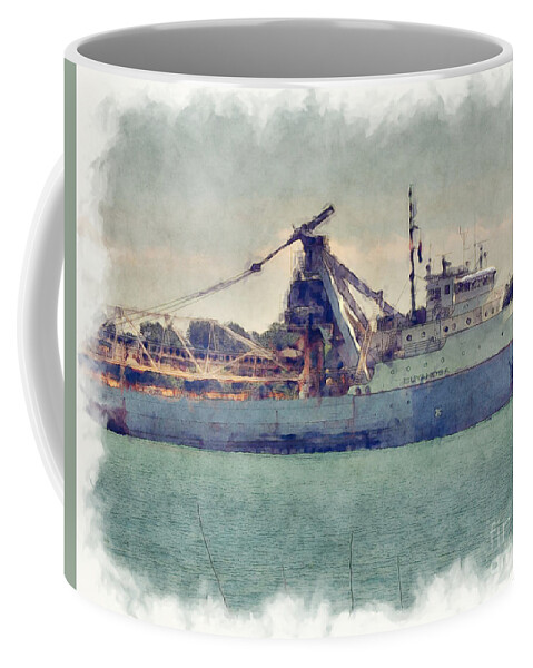 Great Lakes Coffee Mug featuring the digital art Great Lakes Freighter by Phil Perkins