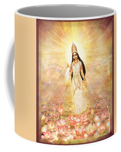 Goddess Painting Coffee Mug featuring the mixed media Great Mother Goddess in a Higher Dimension by Ananda Vdovic
