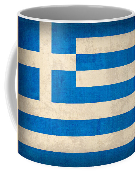 Greece Greek Athen Hellenic Ruins Acropolis Flag Vintage Distressed Finish Coffee Mug featuring the mixed media Greece Flag Vintage Distressed Finish by Design Turnpike
