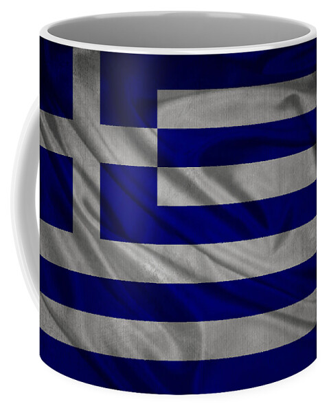 Greece Coffee Mug featuring the digital art Greek flag waving on canvas by Eti Reid