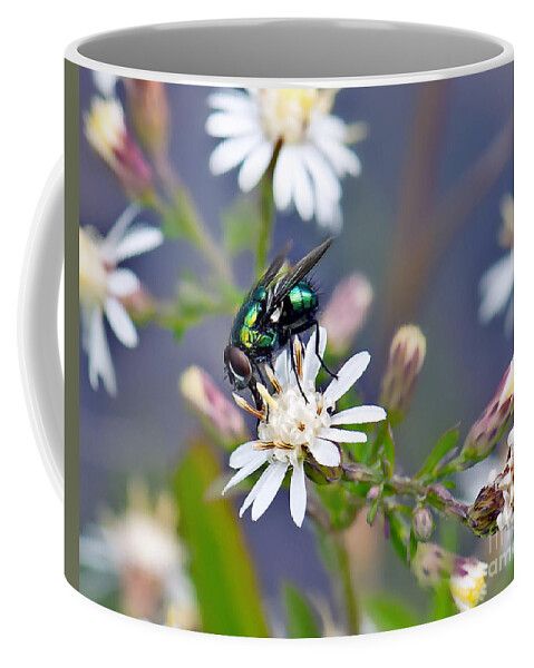 Green Bottle Fly Photo Coffee Mug featuring the photograph Green Bottle Fly by Gwen Gibson