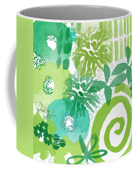 Floral Coffee Mug featuring the painting Green Garden- Abstract Watercolor Painting by Linda Woods