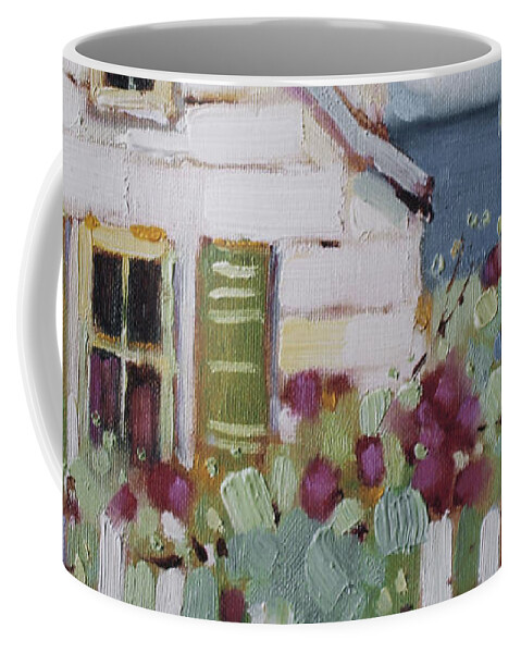 Print Coffee Mug featuring the painting Green Nantucket Shutters by Joyce Hicks