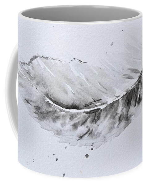 Mallard Feather Coffee Mug featuring the painting Grey Feather position C by Beverley Harper Tinsley