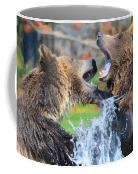 Grizzly Coffee Mug featuring the painting Grizzly Play 2109 by Dean Wittle