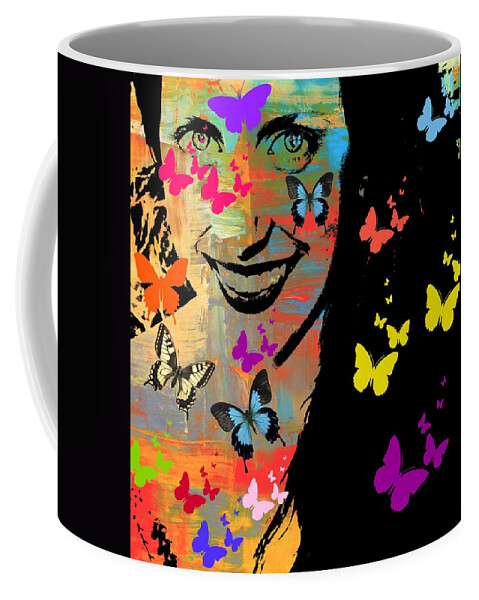 Girl Coffee Mug featuring the photograph Groovy Butterfly Gal by Kathy Barney