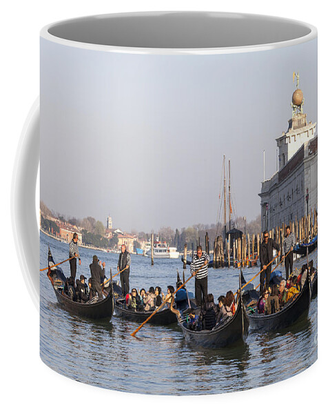 Island Coffee Mug featuring the photograph Group of gondoliers and tourists by Patricia Hofmeester