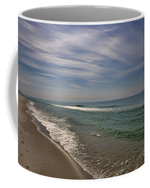 Beach Scene From The Gulf Of Mexico. Please Note The v Formation Of Birds High In The Sky. Coffee Mug featuring the photograph Gulf of Mexico by David Arment