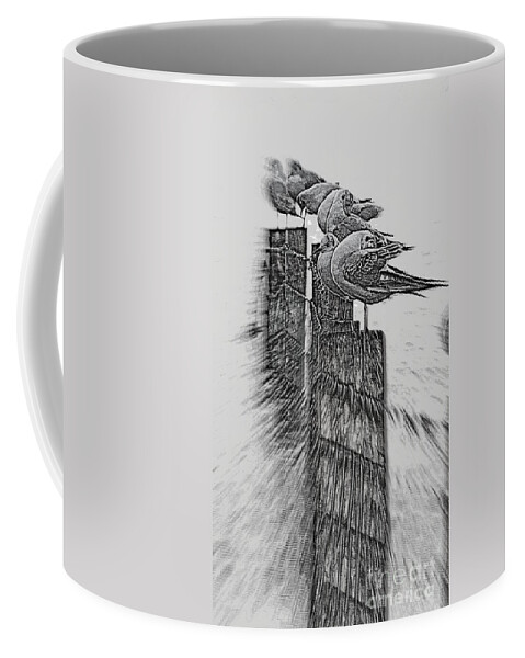 Gulls Coffee Mug featuring the photograph Gulls in Pencil effect by Linsey Williams