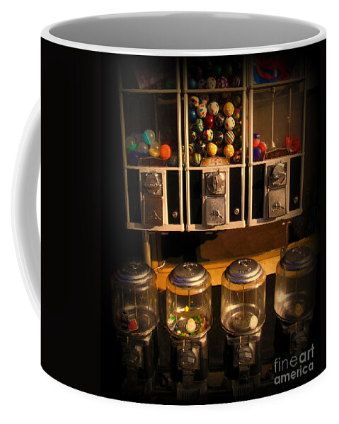 Retro Coffee Mug featuring the photograph Gumball Memories - Row of Antique Vintage Vending Machines - Iconic New York City by Miriam Danar