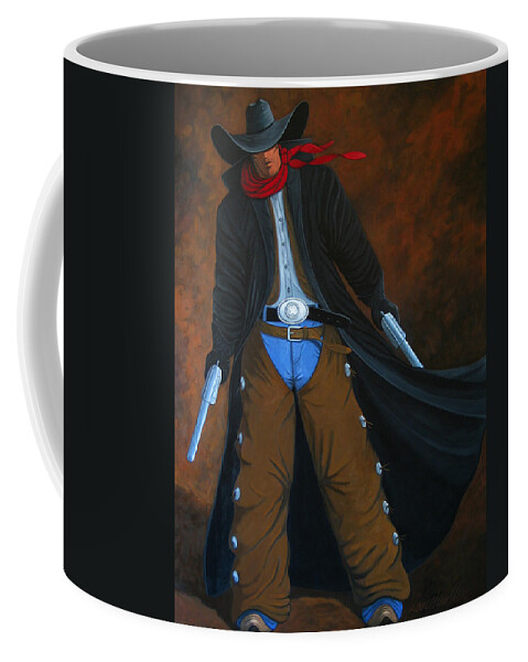 Cowboy Coffee Mug featuring the painting Gunner by Lance Headlee