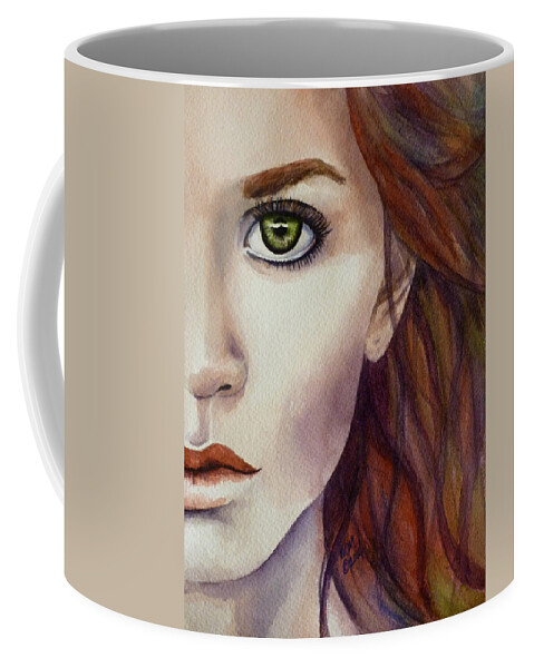 Portrait Of A Redhead. Half A Face Coffee Mug featuring the painting Half a Life by Michal Madison