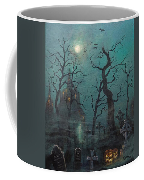  Cemetery Coffee Mug featuring the painting Halloween Ghost by Tom Shropshire