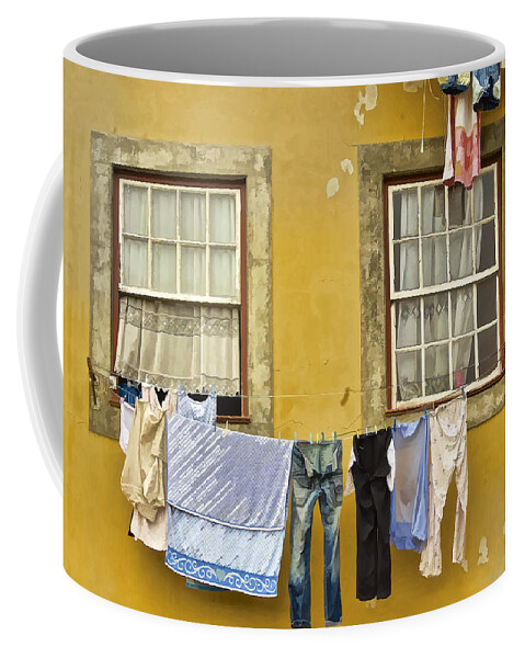 Portugal Coffee Mug featuring the painting Hanging Clothes of Old Europe II by David Letts
