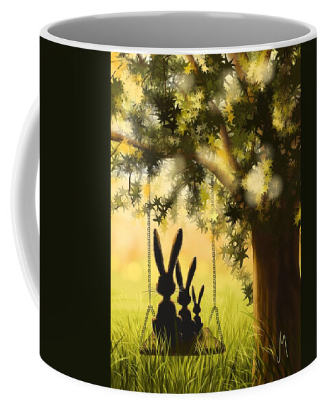 Bunny Coffee Mug featuring the painting Happily together by Veronica Minozzi